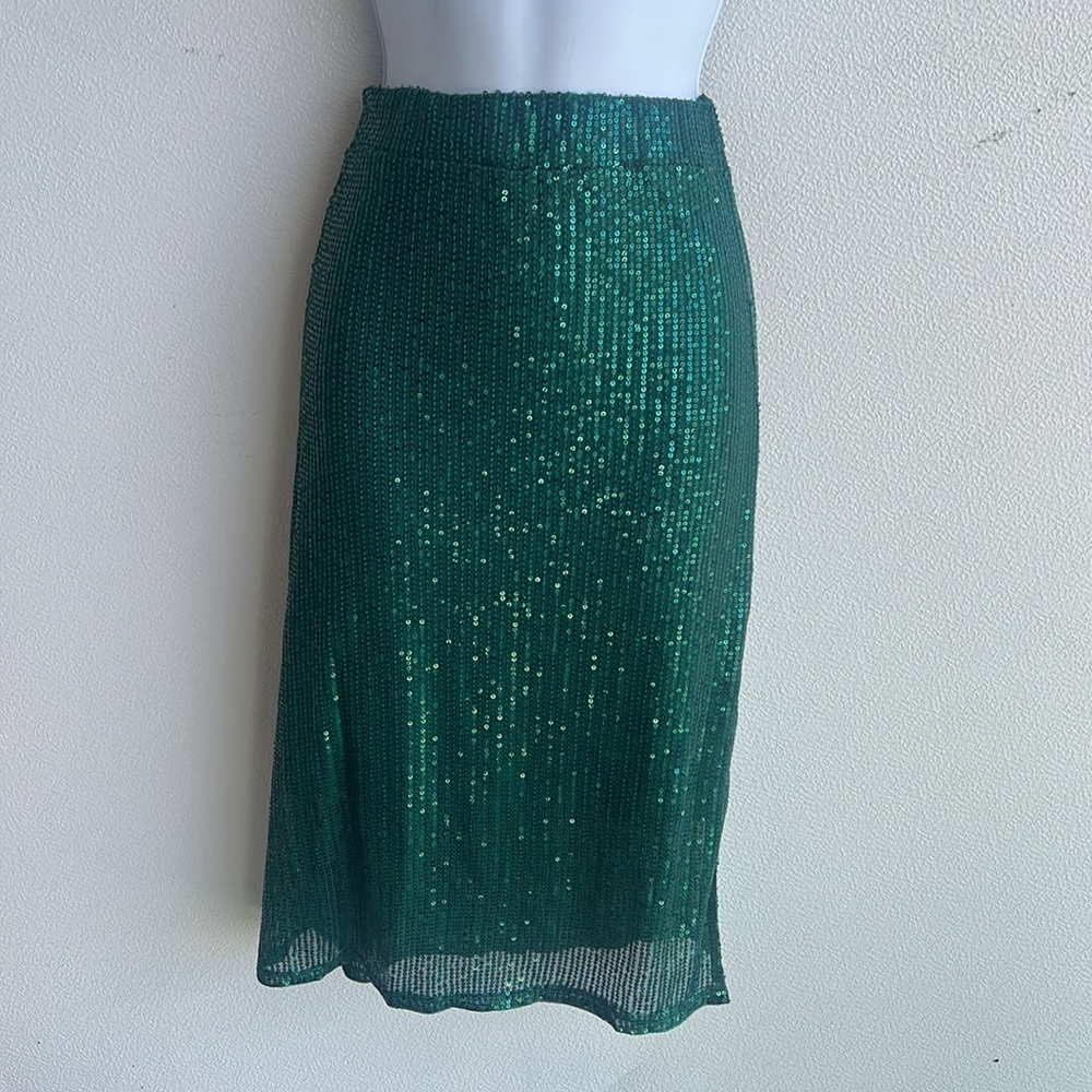 Love+Luxe Hunter Green Sequins Stretch Mermaid Skirt Women’s Size Small New